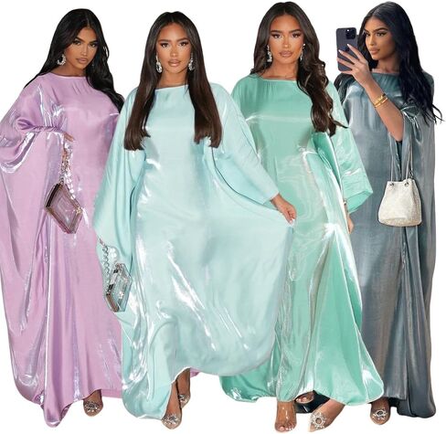 HD Shiner Boubou Dress for Woman Loose Adjustable Casual Kaftan Maxi Gown with Headscarf in Saudi Arabia