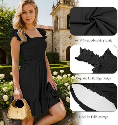 Ammiko 2025 Sundresses for Women Casual Smocked Dress Sleeveless Ruffle Square Neck Backless Teen Boho Short Dresses in Saudi Arabia