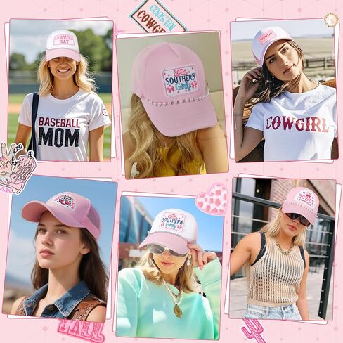 Meneng Women Trucker Hat Bulk: Western Adjustable Snapback Caps - Cowgirl DIY Hat Kit with Chains & Embroidered Patches in Saudi Arabia