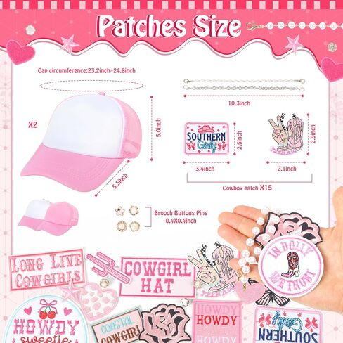 Meneng Women Trucker Hat Bulk: Western Adjustable Snapback Caps - Cowgirl DIY Hat Kit with Chains & Embroidered Patches in Saudi Arabia