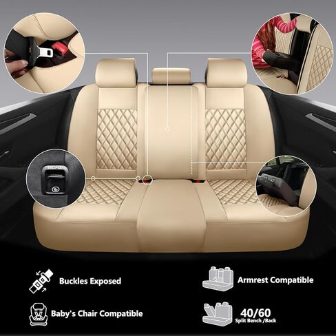 NS YOLO Full Coverage Leather Car Seat Covers Full Set,Waterproof Seat Covers for Cars,SUVs Pick-up Truck, Car Seat Cushion,Car Seat Protector,Black Seat Cover with 5 Seats in Kuwait