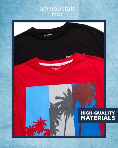 AEROPOSTALE Boys' Active Shorts Set - 3 Piece Performance Jersey Crewneck Graphic Tees and Fleece Shorts Set (Sizes: 8-12) in Saudi Arabia