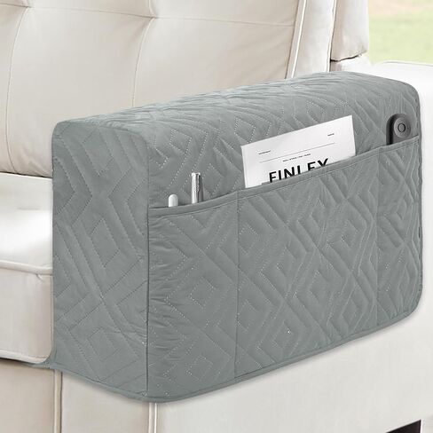 MEHIDFY Sofa Arm Cover, Waterproof Couch Armrest Protector, Anti-Slip Sofa Cover, Remote Holder for Armchair, Recliner Caddy with 3 Pockets for TV Remote, Phone, Pad, Pen, Book(Grey 2pcs) in Kuwait