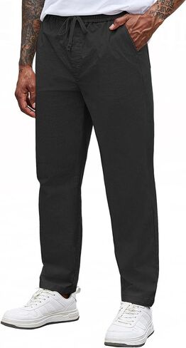 COOFANDY Mens Casual Pants Elastic Waist Drawstring Chino Pants Cotton Twill Trousers with Pockets in Saudi Arabia