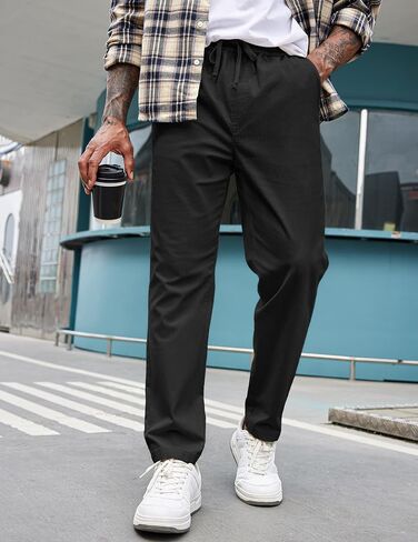 COOFANDY Mens Casual Pants Elastic Waist Drawstring Chino Pants Cotton Twill Trousers with Pockets in Saudi Arabia