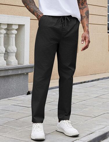 COOFANDY Mens Casual Pants Elastic Waist Drawstring Chino Pants Cotton Twill Trousers with Pockets in Saudi Arabia