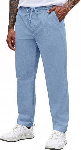 COOFANDY Mens Casual Pants Elastic Waist Drawstring Chino Pants Cotton Twill Trousers with Pockets in Saudi Arabia