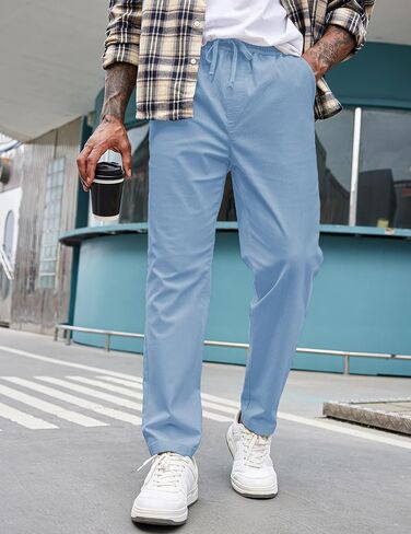 COOFANDY Mens Casual Pants Elastic Waist Drawstring Chino Pants Cotton Twill Trousers with Pockets in Saudi Arabia