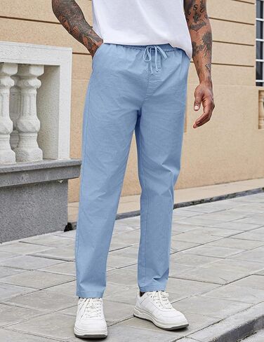 COOFANDY Mens Casual Pants Elastic Waist Drawstring Chino Pants Cotton Twill Trousers with Pockets in Saudi Arabia