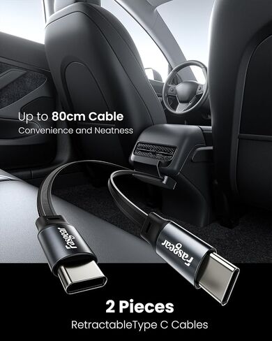 Fasgear Rear USB Hub Docking Station Compatible for Tesla Model Y 2024, Model 3/Y (2021 2022 2023), 80cm 27W Fast Charging 2 Pack Retractable Type C Cables with Rear AC Vent Outlet Cover in Saudi Arabia