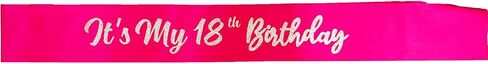 Hot Pink It's My 18th Birthday Sash Funny 18th Birthday Sash 18th Birthday Gifts for Girls with Glitter Letter Silver in Saudi Arabia