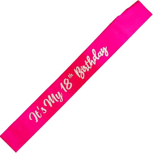 Hot Pink It's My 18th Birthday Sash Funny 18th Birthday Sash 18th Birthday Gifts for Girls with Glitter Letter Silver in Saudi Arabia