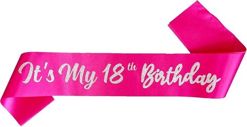 Hot Pink It's My 18th Birthday Sash Funny 18th Birthday Sash 18th Birthday Gifts for Girls with Glitter Letter Silver in Saudi Arabia