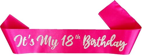 Hot Pink It's My 18th Birthday Sash Funny 18th Birthday Sash 18th Birthday Gifts for Girls with Glitter Letter Silver in Saudi Arabia