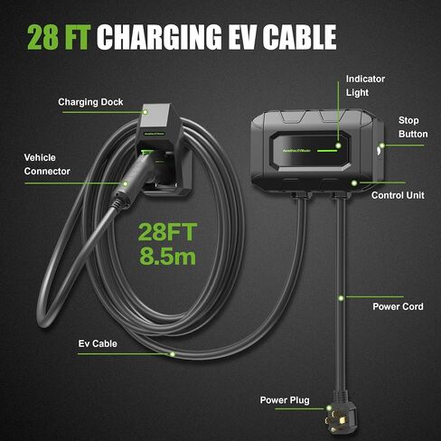 Level 1 + 2 EV Charger, 18FT 16Amp 240Volt Electric Vehicle Portable Charger with NEMA 6-20 Plug, EV Charging Station for J1772 Electric Cars, ETL Certificated in Kuwait