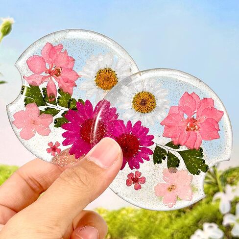 Swooflia Flower Car Cust Custer Coasters للنساء - 2.75 بوصة راتنج لطيف راتنجات واضحة للسيارات كوب إدراج سيارة إكسسوارات 2 Pack Pink in Kuwait