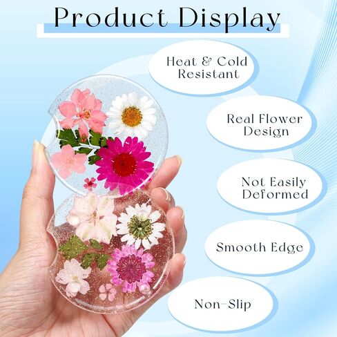 Swooflia Flower Car Cust Custer Coasters للنساء - 2.75 بوصة راتنج لطيف راتنجات واضحة للسيارات كوب إدراج سيارة إكسسوارات 2 Pack Pink in Kuwait