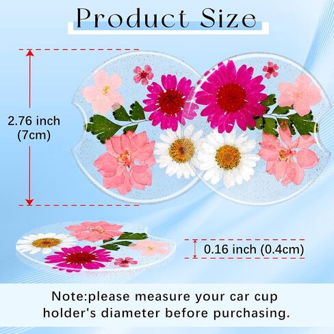 Swooflia Flower Car Cust Custer Coasters للنساء - 2.75 بوصة راتنج لطيف راتنجات واضحة للسيارات كوب إدراج سيارة إكسسوارات 2 Pack Pink in Kuwait