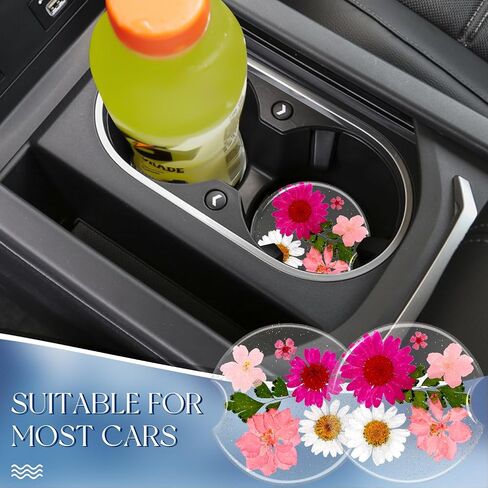 Swooflia Flower Car Cust Custer Coasters للنساء - 2.75 بوصة راتنج لطيف راتنجات واضحة للسيارات كوب إدراج سيارة إكسسوارات 2 Pack Pink in Kuwait