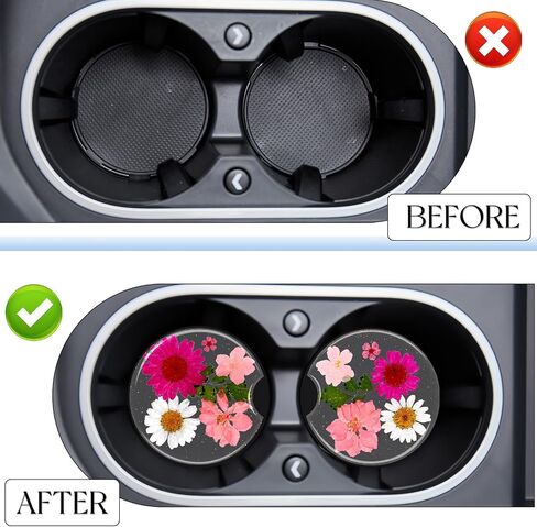 Swooflia Flower Car Cust Custer Coasters للنساء - 2.75 بوصة راتنج لطيف راتنجات واضحة للسيارات كوب إدراج سيارة إكسسوارات 2 Pack Pink in Kuwait