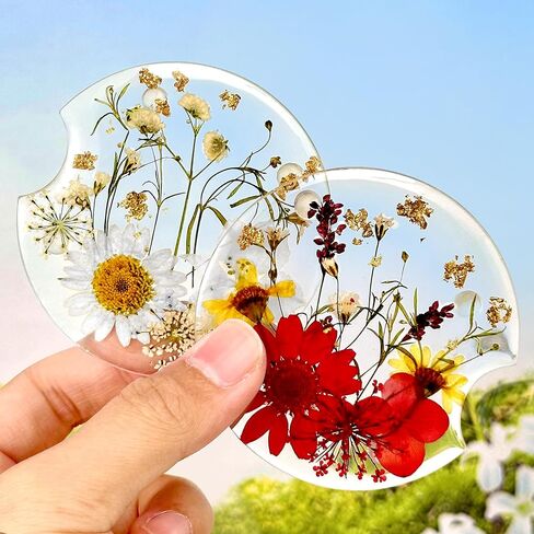 Swooflia Flower Car Cust Custer Coasters للنساء - 2.75 بوصة راتنج لطيف راتنجات واضحة للسيارات كوب إدراج سيارة إكسسوارات 2 Pack Pink in Kuwait