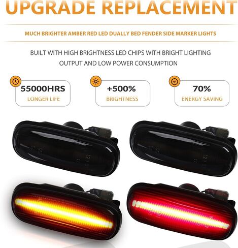 LED Dually Bed Fender Side Marker Lights For 2003-2009 Dodge Ram 2500 3500 Dual Rear Wheel Marker Lamps Smoked Len (Amber Red) in Kuwait