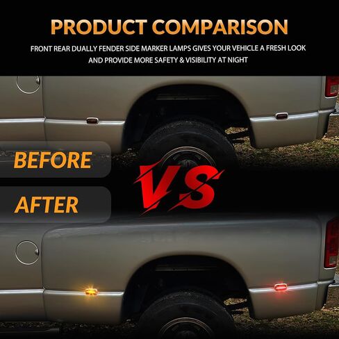 LED Dually Bed Fender Side Marker Lights For 2003-2009 Dodge Ram 2500 3500 Dual Rear Wheel Marker Lamps Smoked Len (Amber Red) in Kuwait