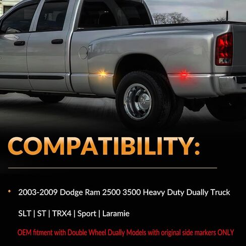 LED Dually Bed Fender Side Marker Lights For 2003-2009 Dodge Ram 2500 3500 Dual Rear Wheel Marker Lamps Smoked Len (Amber Red) in Kuwait