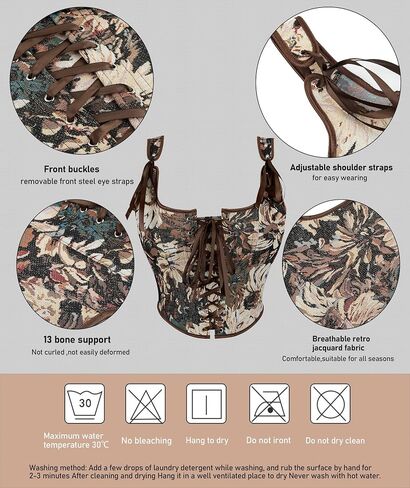 Renaissance Floral Corset Tops for Women Going-Out Vintage Brown Push-Up Overbust Bustier Lace-Up Boned Bodyshaper in Saudi Arabia