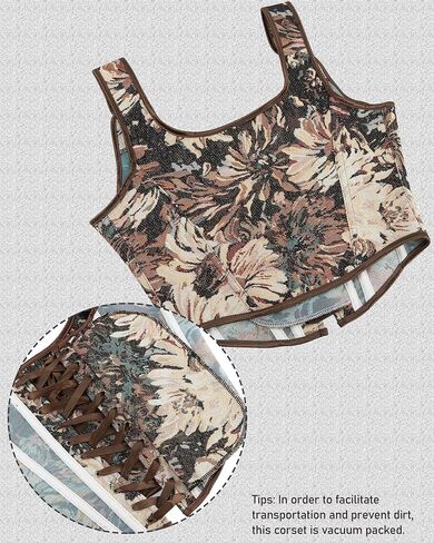 Renaissance Floral Corset Tops for Women Going-Out Vintage Brown Push-Up Overbust Bustier Lace-Up Boned Bodyshaper in Saudi Arabia