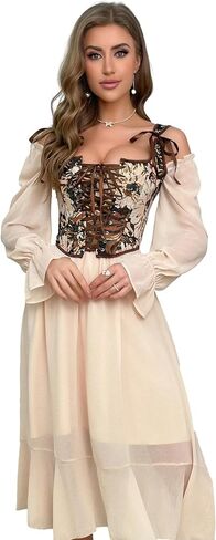 Renaissance Floral Corset Tops for Women Going-Out Vintage Brown Push-Up Overbust Bustier Lace-Up Boned Bodyshaper in Saudi Arabia