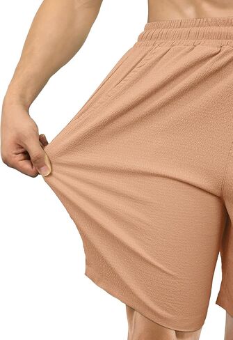 شورتات رجالية غير رسمية برباط خصر مطاطي شورت صيفي للركض على الشاطئ شورت منسوج مع جيب in Kuwait