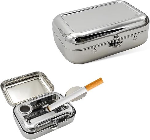 Mini Portable Ashtrays, Metal Pocket Dustproof Car Ash Tray with Lid, Compact Square Windproof Car Cigar Ashtrays, Decorative Cigarette Snuffers Ashtray for Car Home Office (Purple) in Kuwait