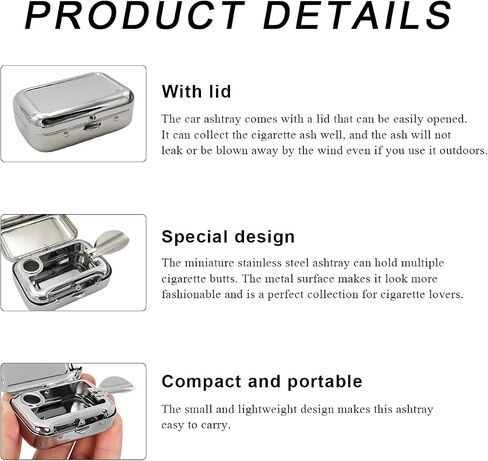Mini Portable Ashtrays, Metal Pocket Dustproof Car Ash Tray with Lid, Compact Square Windproof Car Cigar Ashtrays, Decorative Cigarette Snuffers Ashtray for Car Home Office (Purple) in Kuwait