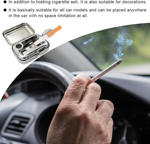 Mini Portable Ashtrays, Metal Pocket Dustproof Car Ash Tray with Lid, Compact Square Windproof Car Cigar Ashtrays, Decorative Cigarette Snuffers Ashtray for Car Home Office (Purple) in Kuwait