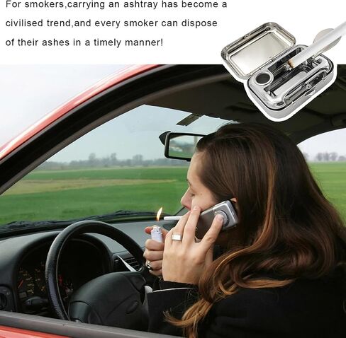 Mini Portable Ashtrays, Metal Pocket Dustproof Car Ash Tray with Lid, Compact Square Windproof Car Cigar Ashtrays, Decorative Cigarette Snuffers Ashtray for Car Home Office (Purple) in Kuwait