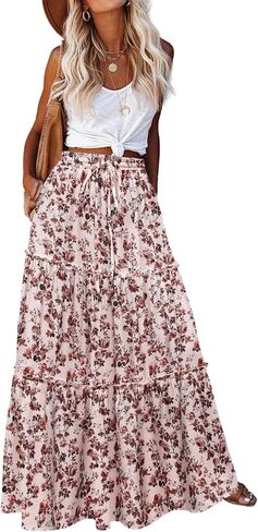 Zeagoo Womens Casual Maxi Skirts for Women 2026 High Waist Boho Skirts Floral Printed Long Flowy Skirt with Pockets in Saudi Arabia