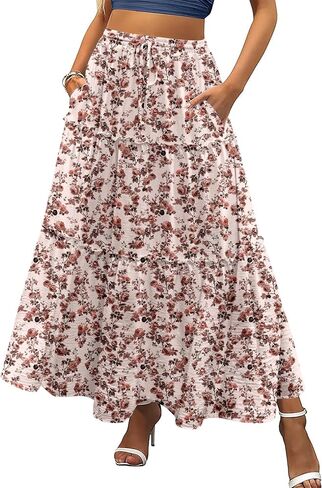 Zeagoo Womens Casual Maxi Skirts for Women 2026 High Waist Boho Skirts Floral Printed Long Flowy Skirt with Pockets in Saudi Arabia