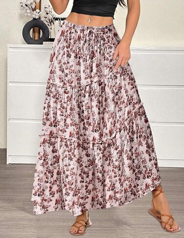 Zeagoo Womens Casual Maxi Skirts for Women 2026 High Waist Boho Skirts Floral Printed Long Flowy Skirt with Pockets in Saudi Arabia