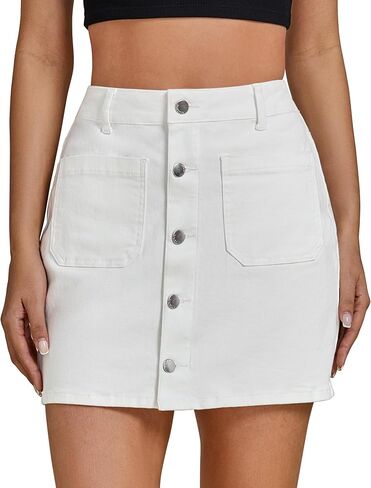 luvamia Jean Skirts for Women Denim High Waisted Trendy Stretchy Mini Button Front Short Pencil Skirt with Patch Pockets in Saudi Arabia
