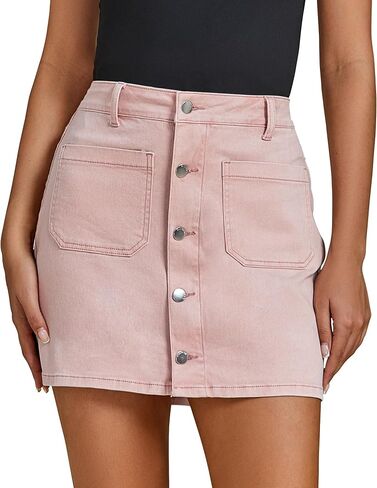 luvamia Jean Skirts for Women Denim High Waisted Trendy Stretchy Mini Button Front Short Pencil Skirt with Patch Pockets in Saudi Arabia