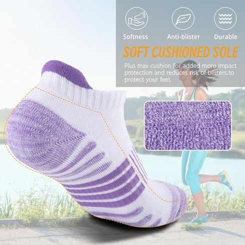 COOPLUS 6 Pairs Ankle Socks Womens Athletic Thick Cushioned Cotton Running Low Cut Tab Socks in Kuwait