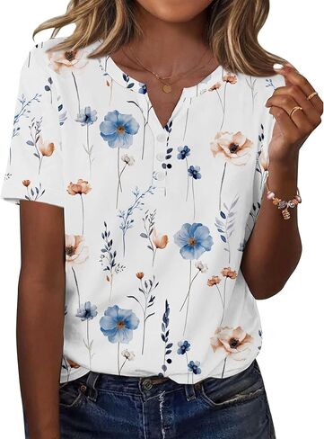Zeagoo Womens Summer Tops Casual Short Sleeve V Neck Shirts Business Dressy Work Blouses in Kuwait