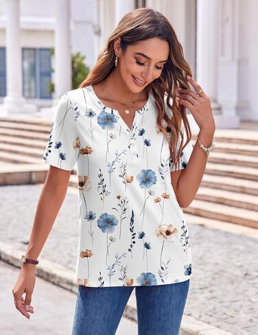 Zeagoo Womens Summer Tops Casual Short Sleeve V Neck Shirts Business Dressy Work Blouses in Kuwait