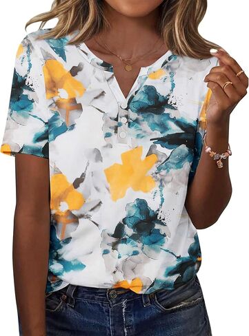 Zeagoo Womens Summer Tops Casual Short Sleeve V Neck Shirts Business Dressy Work Blouses in Kuwait