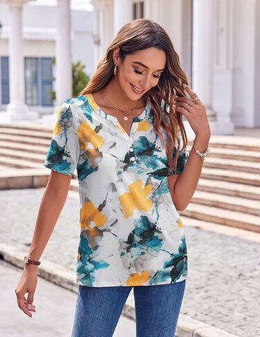 Zeagoo Womens Summer Tops Casual Short Sleeve V Neck Shirts Business Dressy Work Blouses in Kuwait