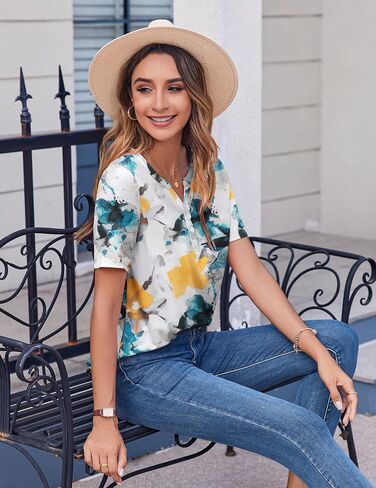 Zeagoo Womens Summer Tops Casual Short Sleeve V Neck Shirts Business Dressy Work Blouses in Kuwait