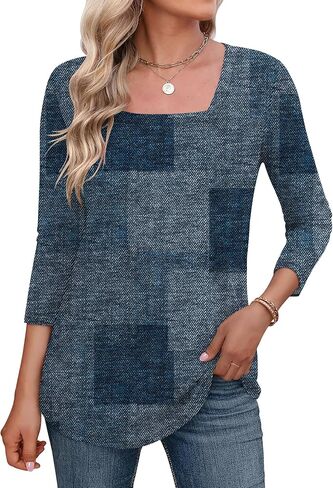لومون للسيدات 3/4 قمصان الأكمام مربعة الرقبة الصيفية قمم أقسى غير رسمية TEES Ladies T Shirts بلوزات in Saudi Arabia
