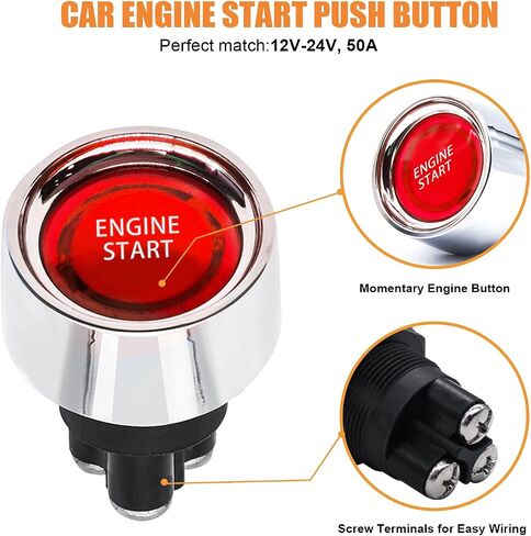 mankk Push Start Ignition Switch 12V DC,Start Engine Button Stater (ON)-Off,Momentary Engine Start Push Button Switch SPST 50A Red LED Light for Racing Car Vehicle Truck Boat RV M-042-R in Saudi Arabia