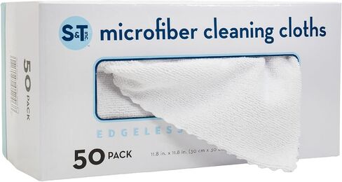 S&T INC. 50 Pack Microfiber Cleaning Cloth with Box, Bulk Towels for Home, Reusable Microfiber Towels for Cars, Cleaning Rags, White, 11.8 Inches x 11.8 Inches, 50 Count in Kuwait